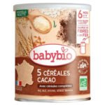 BABYBIO – 5 Céréales Cacao (riz, Blé, Avoine, Seigle Et Quinoa) 6mois+ Bio – 220g