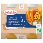 BABYBIO – Pots Bonne Nuit Carotte, Butternut Et Riz 6mois+ Bio – 2x – 200g
