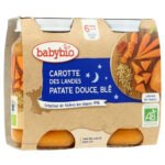 BABYBIO – Pots Bonne Nuit Carotte, Patate Douce Et Blé 6mois+ Bio – 2x – 200g