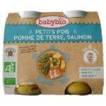 BABYBIO – Pots De Petits Pois, Pomme De Terre Et Saumon 6mois+ Bio – 2x – 130g